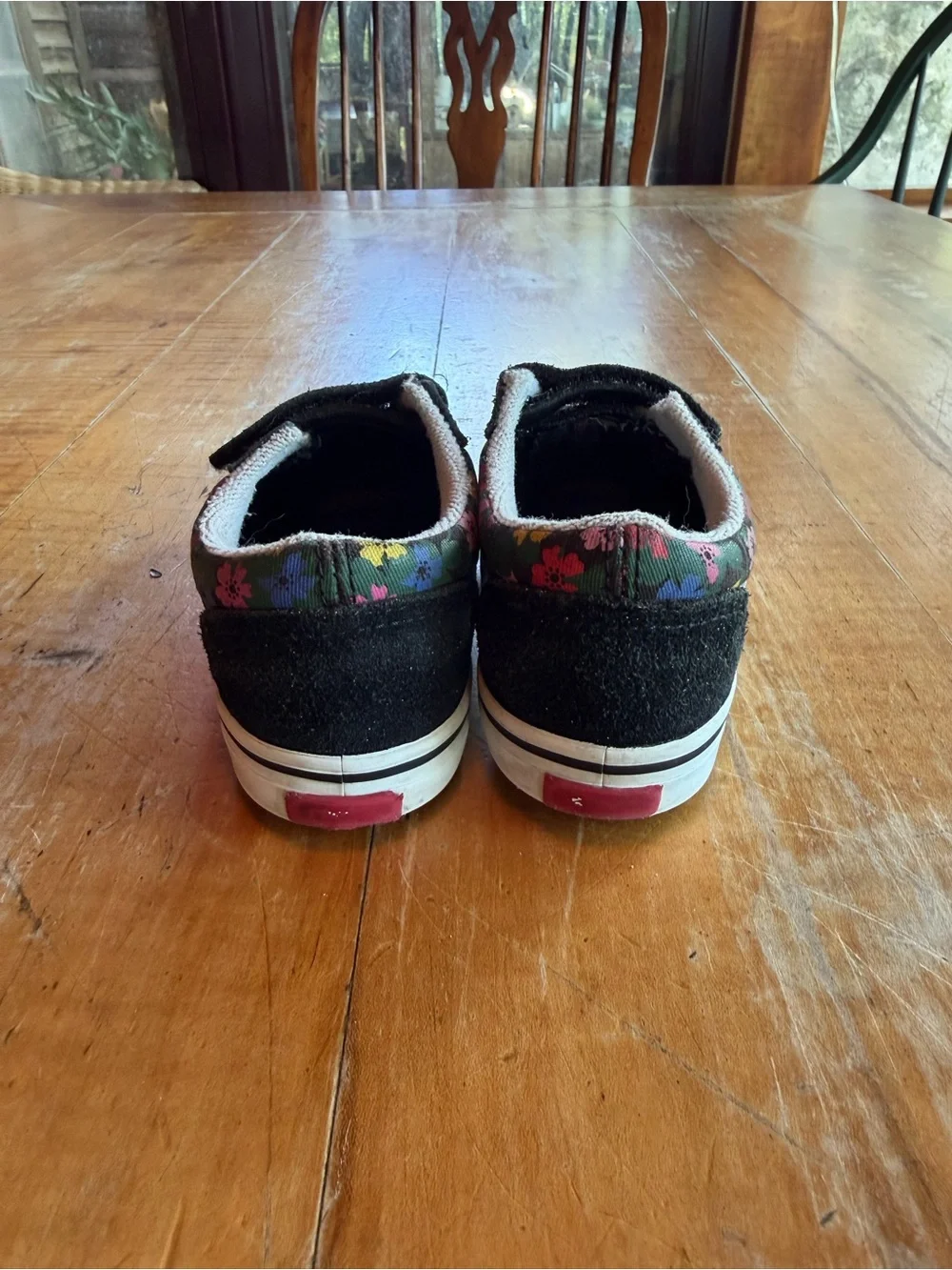 Vans Kids Black Floral Velcro Skate Shoes